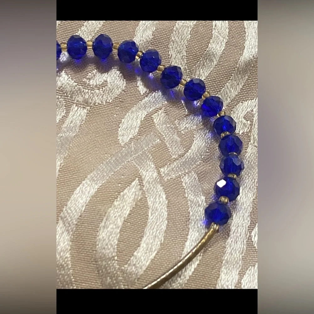 Blue Crystal Clover Charm Bead Stretch Bracelet #9137